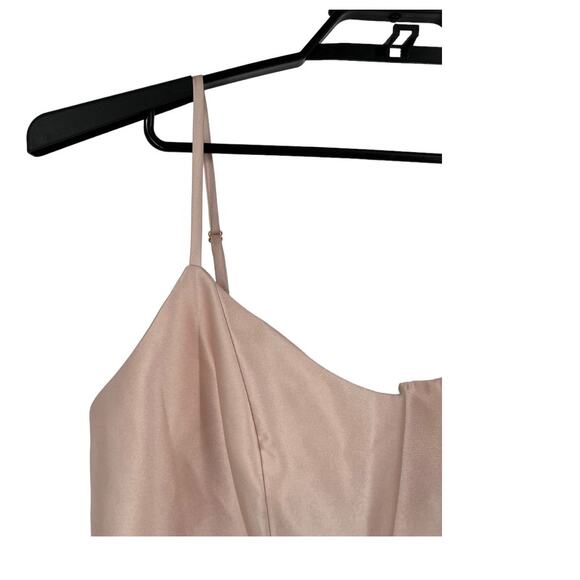 Alfred Sung dress D799 spaghetti strap satin midi cocktail beige size 16 - Picture 3 of 6